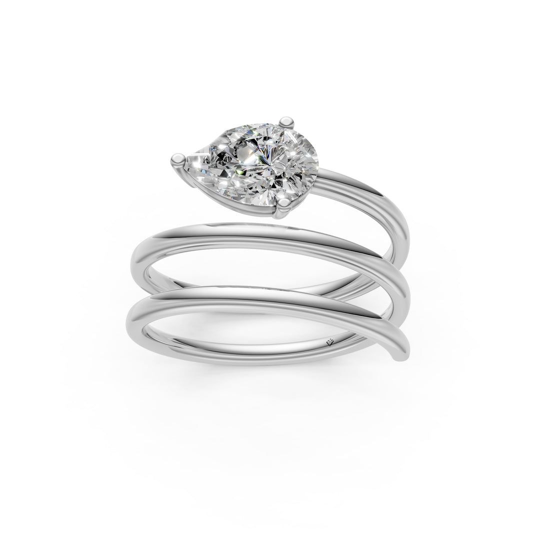Astra Pear Solitaire Diamond spiral Womens Ring