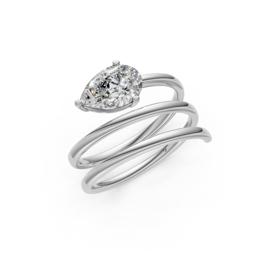 Astra Pear Solitaire Diamond spiral Womens Ring