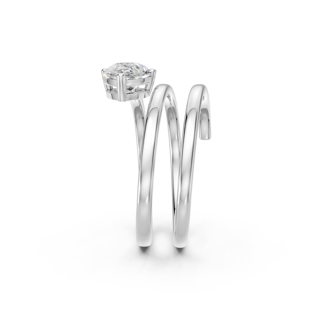 Astra Pear Solitaire Diamond spiral Womens Ring