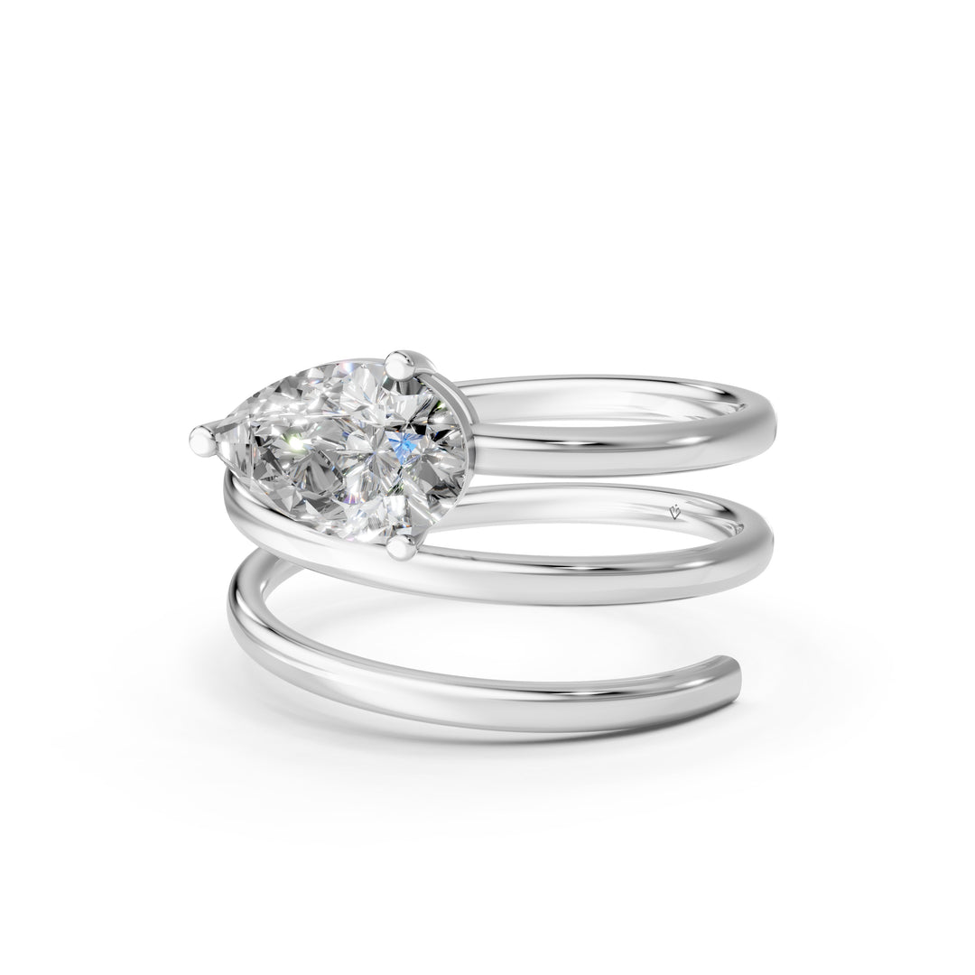 Astra Pear Solitaire Diamond spiral Womens Ring