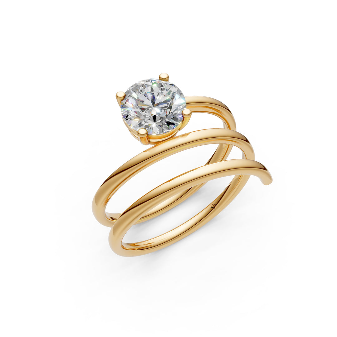 Atira Round Solitaire Diamond spiral Womens Ring